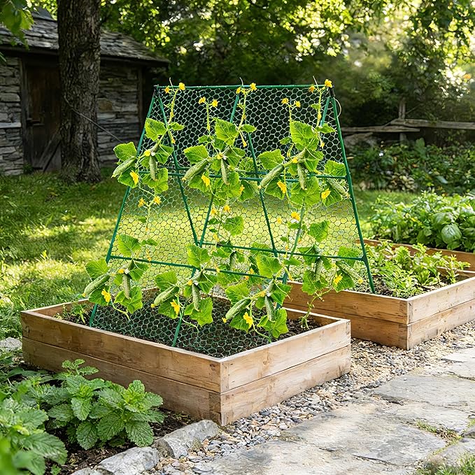 Cucumber Trellis, 35" X 50" A-Frame Garden Trellis for Climbing Plants Outdoor, Foldable Trellis Cucumber for Raised Bed Vegetable/Tomato/Flowers/Pea DSTANA