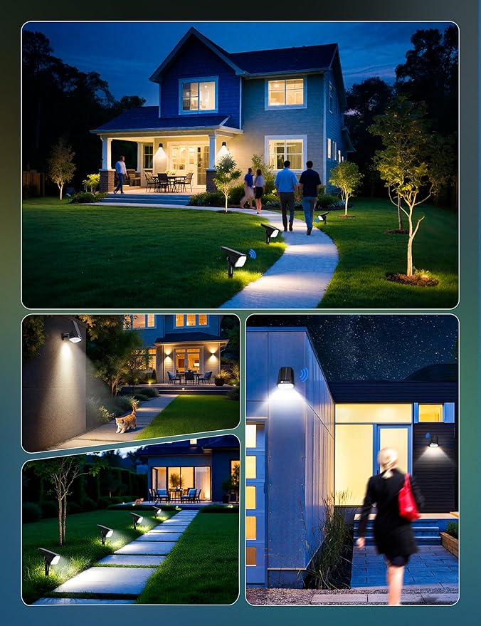 Brightown 6 Pack Solar Motion Lights Outdoor Waterproof, Motion Sensor Spot Lights- 58 LED/3 Modes Solar Powered Spotlights 2-in-1 Auto On/Off for Outside Yard Wall Garden, Cool White Brightown
