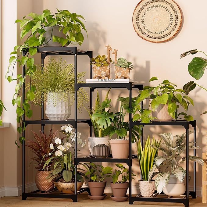 Plant Stand Indoor Plant Shelf Outdoor Metal Plant Rack for Multiple Plants 7 Pots Ladder Plant Pot Holder for Living Room Patio Garden Home Decor PPN