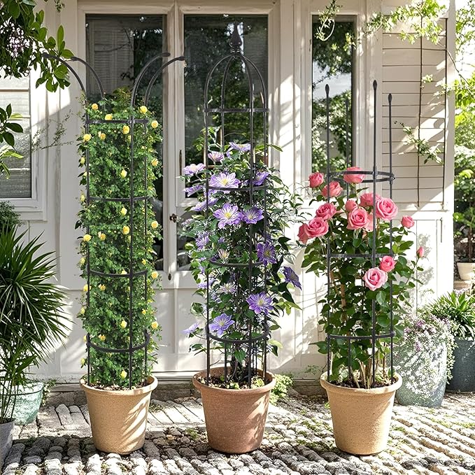 Obelisk Trellis for Climbing Plants Outdoor 6.6ft, Garden Tower Trellis for Potted Plants Indoor with Twist Tie, Clips and Butterflies Rustproof Coated Metal Support for Vines Rose 2Pack WellSign