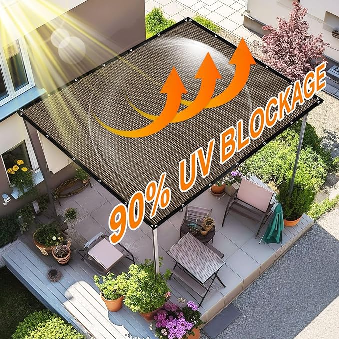 Artpuch 90% Sun Shade Cloth, 3 x 12 FT Pergola Shade Cover Canopy with Grommets, Sun Screen Fabric Tarp for Patio, Outdoor, Garden, Backyard, Mocha Artpuch