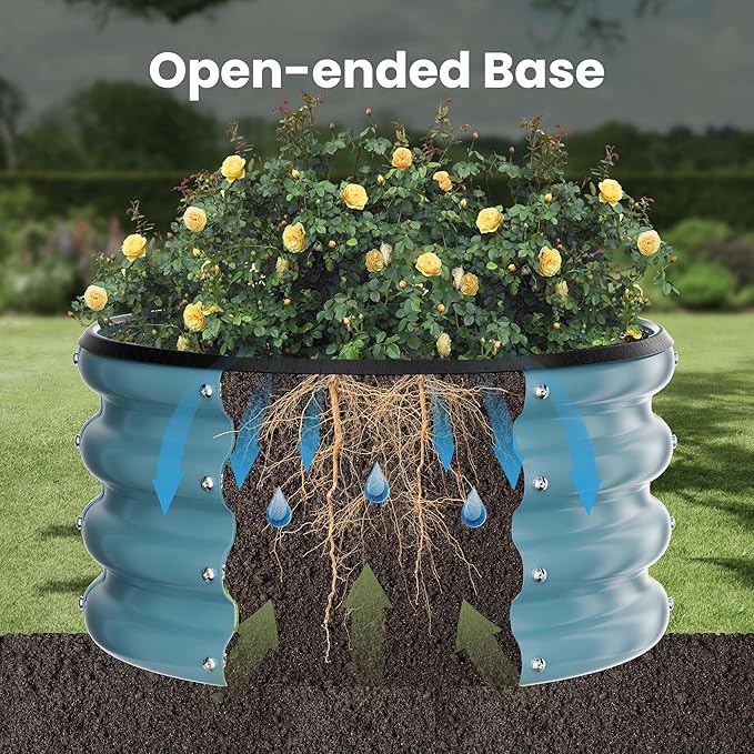 ZXZYHFTY Round Galvanized Raised Garden Bed kit,Blue Outdoor Garden Raised Planter Box, Round Large Metal Raised Garden Beds for Vegetable 2 * 2 * 1ft 2 Pcs ZXZYHFTY