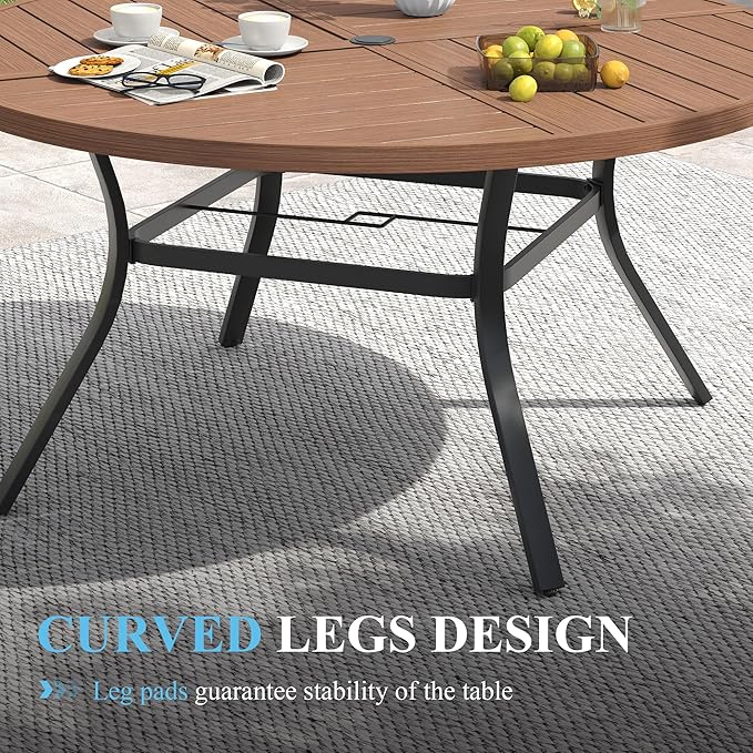 VICLLAX Patio Table and Chair Set of 6, All Weather Metal Round Outdoor Dining Furniture Set-50 Round Outdoor Table and Chairs, Walnut Wood Grain Tabletop HOME