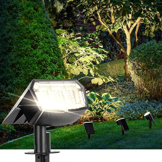 Solar Spot Lights Outdoor 63 LED 3 Lighting,Waterproof IP65 Modes Spotlights for Outside House Yard Garden Landscape Lights 1 Pack (Natural Light) AUDERWIN