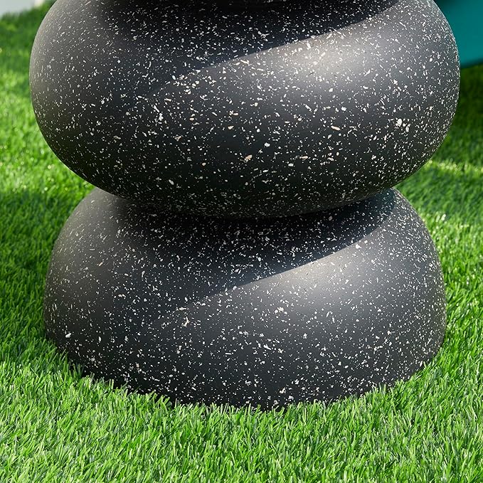 Glitzhome Outdoor Side Table, 18" H Decorative Garden Stool MGO Faux Terrazzo End Table, Heavy Duty Indoor Outdoor Round Planter Stand for Living Room Bedroom Patio Deck Poolside,Black Glitzhome