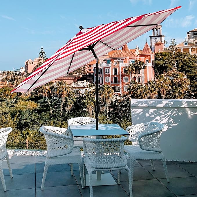 Sunnyglade 9' Patio Umbrella Outdoor Table Umbrella with 8 Sturdy Ribs (Red and White) Sunnyglade