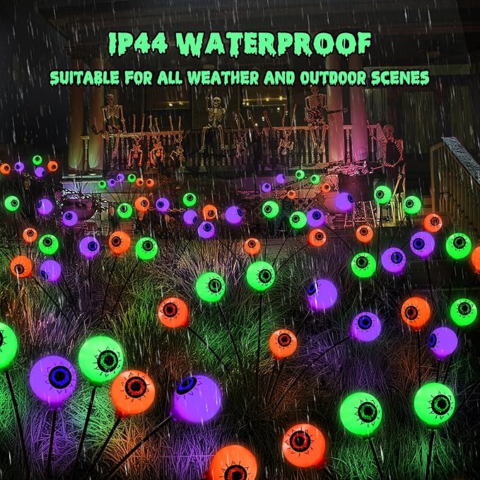 BrizLabs 6 Pack 36 LED Halloween Solar Eyeball Lights, 2 Modes Outdoor Halloween Pathway Lights, Solar Spooky Path Light Waterproof, Swaying Firefly Light for Yard Garden Lawn, Orange & Purple & Green BrizLabs