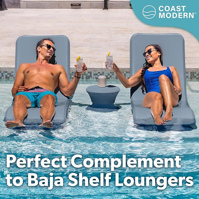 Coast Modern Outdoor Side Table - Lounger Table for Inside Pool or on Patio - All-Weather Furniture for Sun Shelf Up to 15" - Stone Blue GoSports