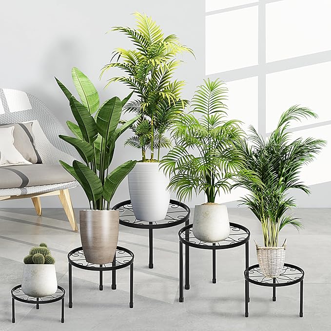 CADANI 5 Pack Metal Plant Stands for Outdoor Indoor, Anti-Rust Iron Flower Pot Stand, Heavy Duty Plant Pot Stand for Multiple Plant, Decoration Racks for Home, Patio & Garden CADAINPlantStandOutdoor