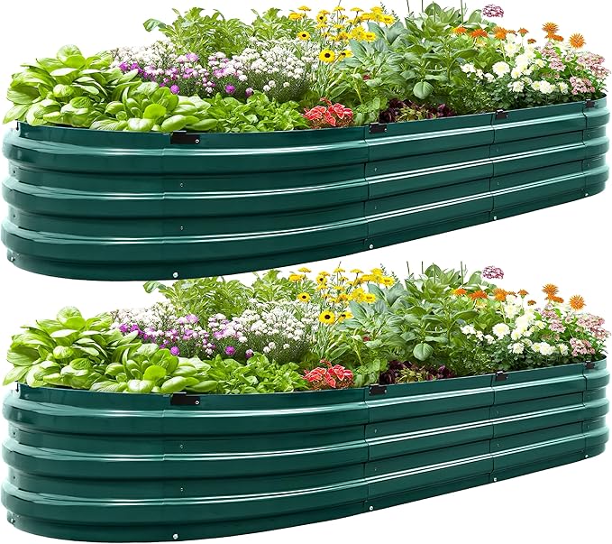 KING BIRD Raised Garden Bed Kit 2025 Upgraded Quick-Setup Galvanized Planter Garden Box Outdoor for Gardening, Vegetables, Flowers, 74x36x12 in, Green 2PCS KINGBIRD
