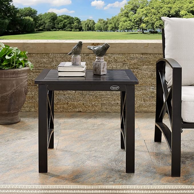 Crosley Furniture Kaplan Weather Resistant Metal Outdoor Side Table for Patio, Deck, Porch, Oiled Bronze CrosleyFurniture