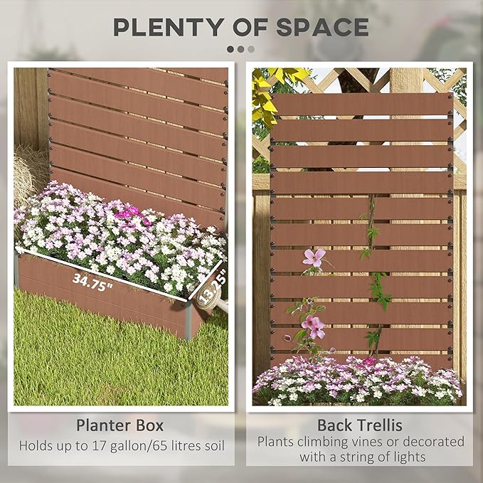Outsunny Raised Garden Bed with Trellis for Climbing Plants, Planter Box with Self Draining Gap, Freestanding Trellis Planter for Outdoor, Patio, Deck, 35.75" x 15" x 70.75", Light Brown Outsunny