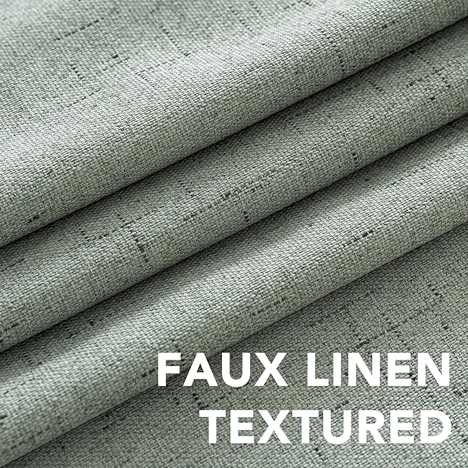 H.VERSAILTEX Linen Blackout Curtains Durable Thick Textured Linen Look 100% Blackout Patio Door Curtain Anti Rust Grommet Extra Wide Sliding Door Curtain Panel, W100 x L84 inch, Green Bay HVERSAILTEX