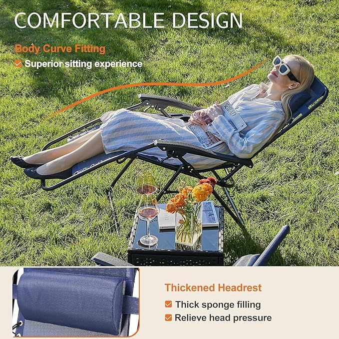 Sweetcrispy Zero Gravity Chairs, Set of 4 Portable Recliner Beach Camping Patio Outdoor Folding Lounge Chair with Cup Holder Trays and Adjustable Pillow for Poolside, Garden, Backyard, Lawn (Blue) Sweetcrispy