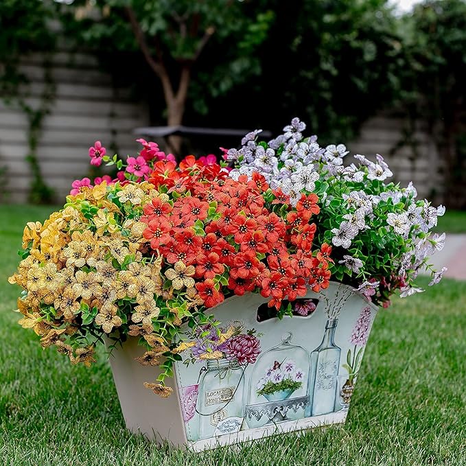 Artificial Flowers for Outdoors Fake Plants - 16 Bundles Faux Outside Greenery Boxwood UV Resistant No Fade Plastic Shrubs Fall Decor Farmhouse Home Garden Mums (White) AXYLEX