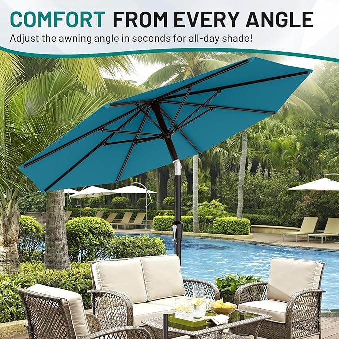 AreShark 9 FT Patio Umbrella for Outdoor, Outdoor Table Umbrella with Push Button Tilt and Crank, Outdoor Patio Umbrellas with 8 Sturdy Ribs for Market, Garden, Pool (Lake Blue) Rootora