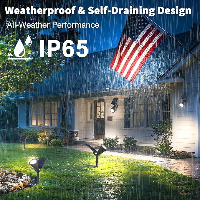 Solar Lights Outdoor Waterproof IP65,6500K Super Bright LED,2 Lighting Modes, Solar Powered Yard Garden Solar Spot Lights for Flag Landscape Auto On/Off-2 Pack JEJOT