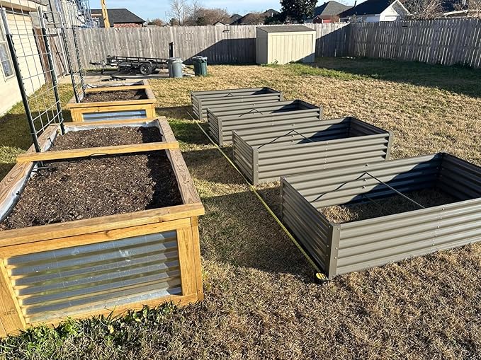 A ANLEOLIFE 12-Piece 18 Inch Tall Raised Garden Beds Kit, L-Shaped, Square & Rectangular Metal Planters for Flexible Backyard Layouts, Quartz Grey AAnleolife