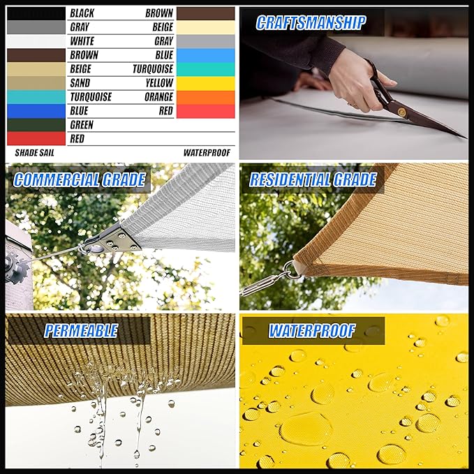 Royal Shade 20' x 20' x 20' Beige Triangle Sun Shade Sail Canopy Outdoor Patio Fabric Screen Awning RTAPT20 - UPF50+ 95% UV Blockage, Heavy Duty, Water & Air Permeable (We Make Custom Size) RoyalShade