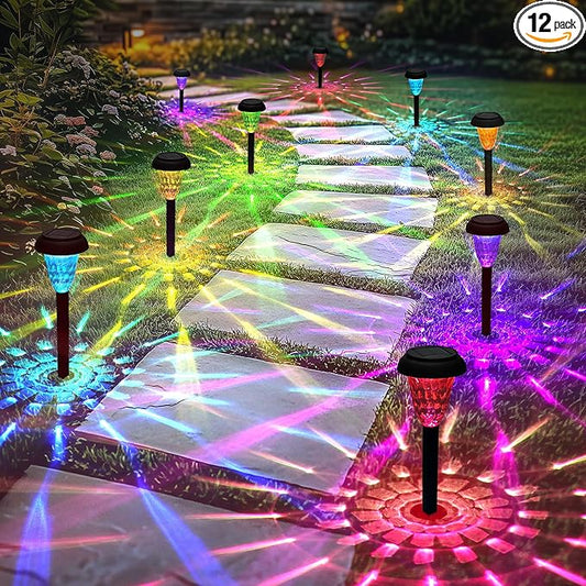 Solar Pathway Lights Outdoor Waterproof 12 Pack Color Changing Garden Light for Yard Patio Driveway Walkway Lawn Landscape Lighting for Outdoor Decor Tisejoy