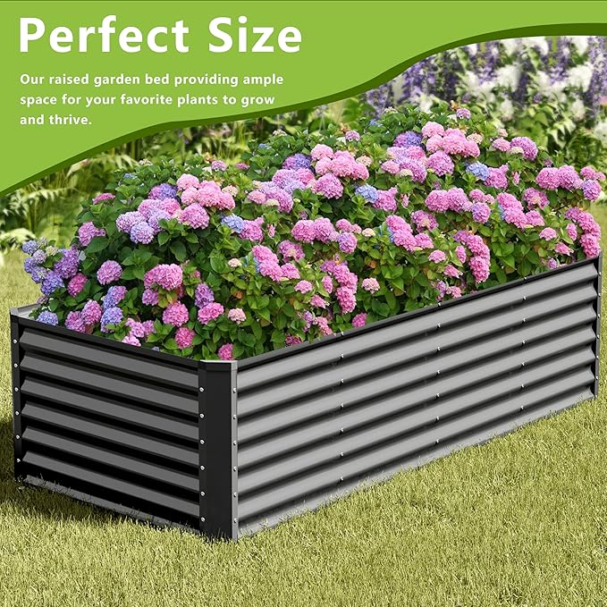 8x2x2FT Galvanized Raised Garden Bed,Galvanized Planter Boxes Outdoor, Large Metal Raised Garden Beds for Vegetables-Grey AyenGuard