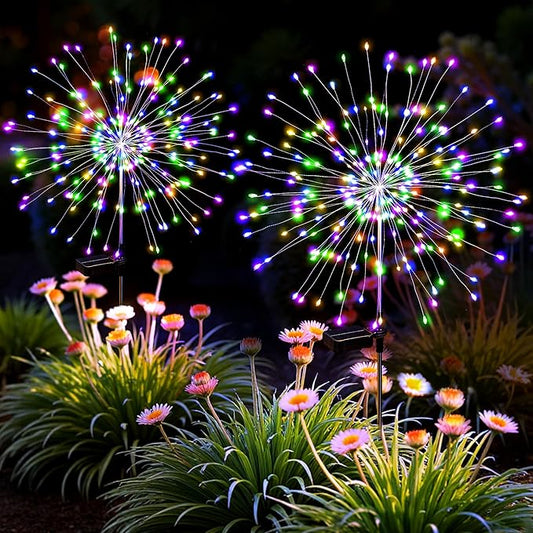 Solar Lights Outdoor, 120LED 2pack Fairy Garden Lights Decor for Outside Fireworks Lights Solar Powered for Yard, Patio, Pathway, Walkway, Balcony,Multicolor Suncket