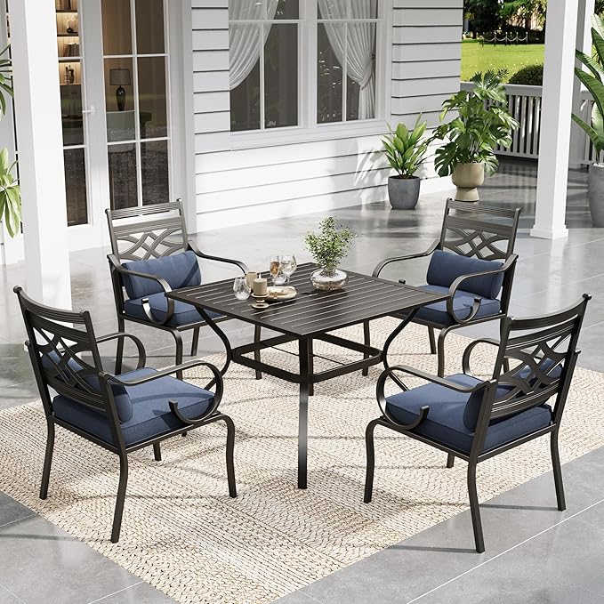 Sophia and William Outdoor Patio Dining Set for 4, Outdoor Table and Chairs, Removable Seat Cushions, Black 37" Patio Dining Table,Blue SophiaWilliam
