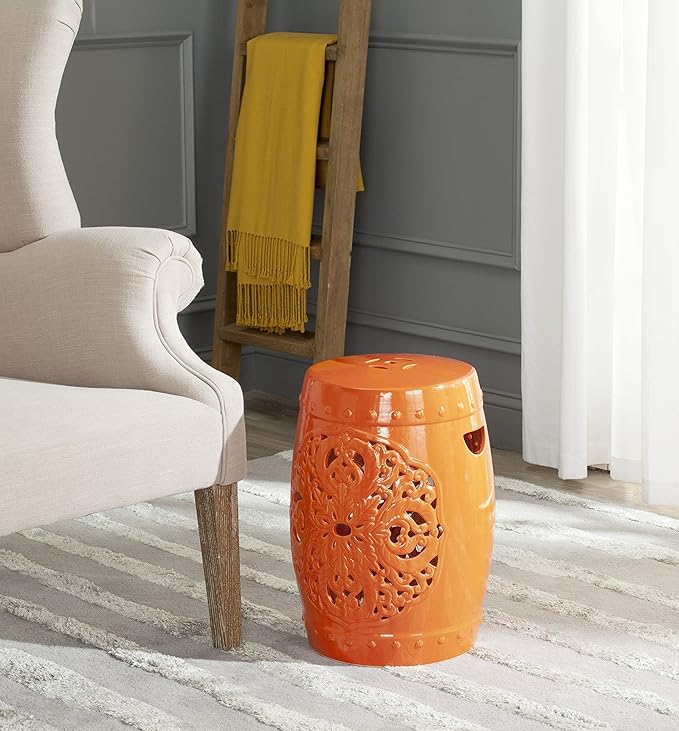 Safavieh Flora Glazed Ceramic Decorative Garden Stool, Orange SAFAVIEH