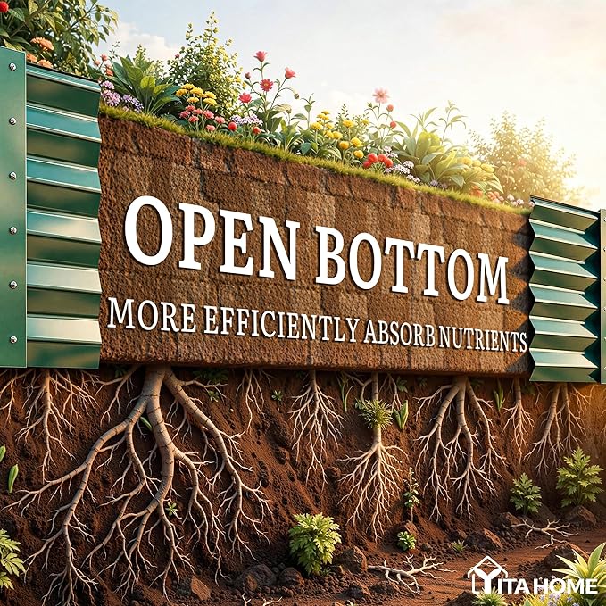 YITAHOME 8x4x1.5ft 2pcs Large Raised Garden Bed Kit, Galvanized Metal Planter Box with Gloves, Ground Nails & Safety Rubber, Outdoor Above Ground Planters for Plants Vegetables Flowers, Green YITAHOME