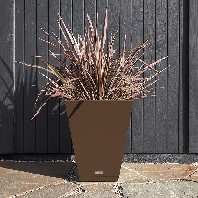 Veradek Nobleton Indoor/Outdoor Wide Square Planter (Espresso, 22 inch - 2 Pack with 2 Saucer Trays) VeradekOutdoor