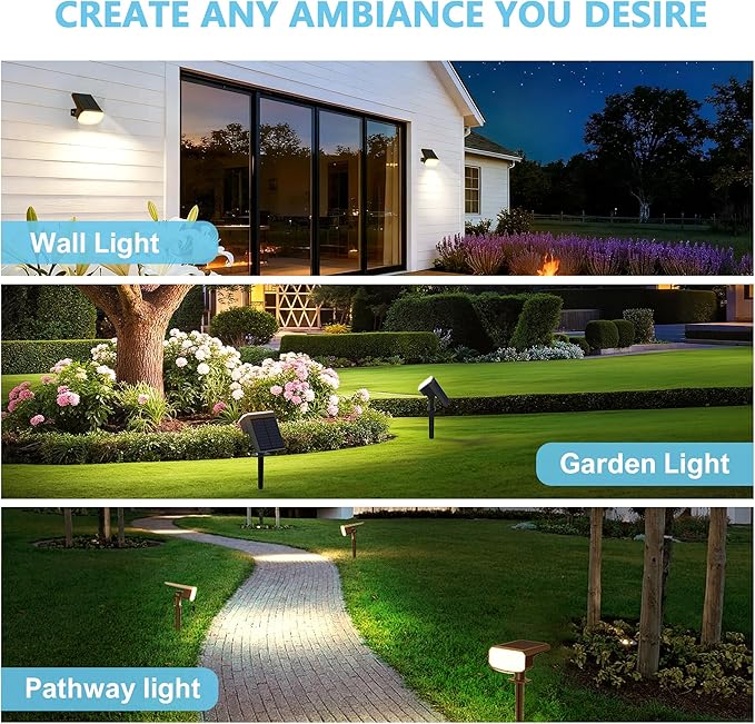 Solar Lights Outdoor Waterproof IP65, Super Bright LED, 3000K 2 Lighting Modes, Solar Powered Yard Garden Solar Spot Lights for Outside Landscape Auto On/Off -2 Pack JEJOT