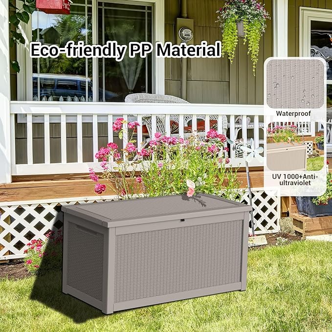 DRATO 320 Gallon Deck Box, Outdoor Large Waterproof Resin Storage Box with Lockable Lid for Patio Cushions, Gardening Tools（Gray，320 Gallon） DRATOprovidesawarmandcozy