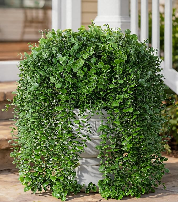 Faux Outdoor Plants Fake Hanging Plants for Outdoors Outside Decorations, 2 Pcs Green Faux Eucalyptus Vines Realistic UV Resistant Artificial Greenery for Planters Porch Garden Yard Front Door Patio Ivydale