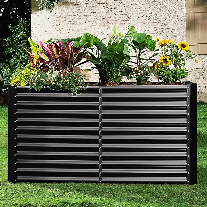 Land Guard 8x4x3ft Rectangular Galvanized Raised Garden Beds, Large-Capacity Metal Planter Box Outdoor, Durable Deep Raised Garden Bed 3ft Tall, Raised Beds for Gardening Vegetables, Dark Grey LandGuard