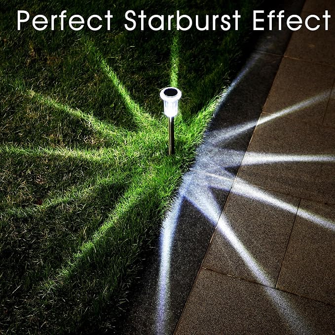 Solar Lights Outdoor, 15 Pack Waterproof Stainless Steel Solar Stake Lights for Pathway Garden Yard Path Walkway Driveway Lawn Patio Outside Decor, Cool White EYROSA