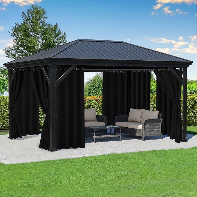 Black Outdoor Curtains for Patio Waterproof - 8 Panels Privacy Weatherproof Outside Curtains with Grommets for Pergola, Gazebo, Porch, Cabana, Balcony, 54 x 95 Inch RichSets