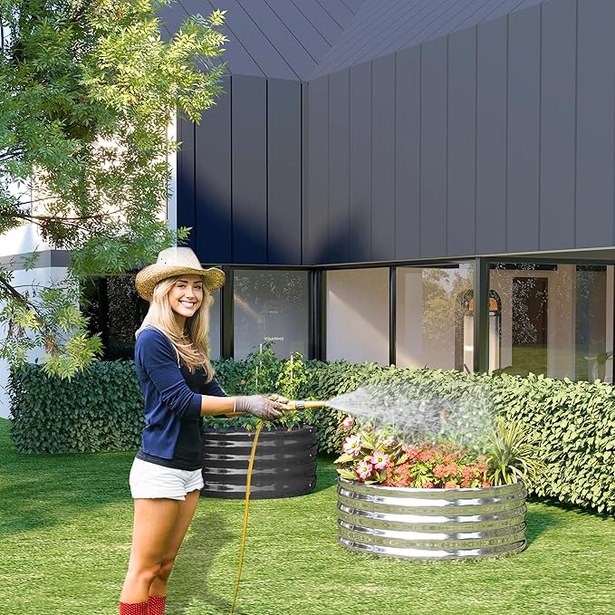2x2x1.3FT Galvanized Raised Garden Bed Kit,Vegetable Boxes-Round Metal Flower Box,Large Planter Raised Beds Outdoor Garden for Planting,Fruit,Herb-Silver DIIYIV