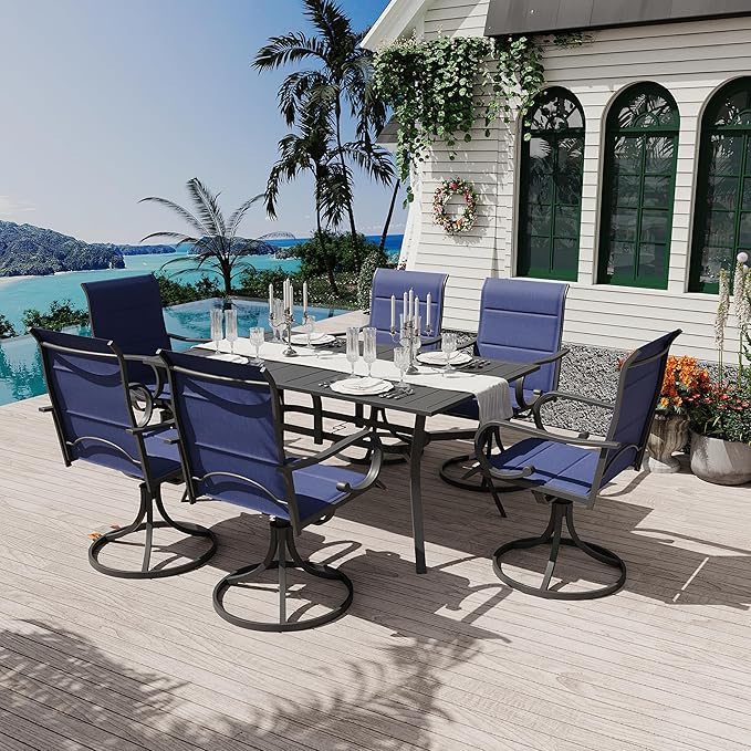 MELLCOM 63''x38'' Outdoor Dining Table for 6, E-Coating Metal Patio Dining Table with 1.57'' Umbrella Hole, All-Weather Black Rectangular Table for Porch, Garden, Backyard, Poolside, Lawn MELLCOM