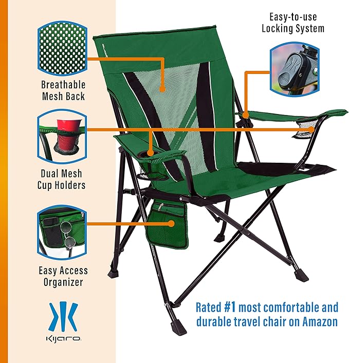 Kijaro XXL Dual Lock Portable Camping Chair - Supports Up to 400lbs - Enjoy The Outdoors in a Versatile Folding Sports & Outdoor Chair Kijaro