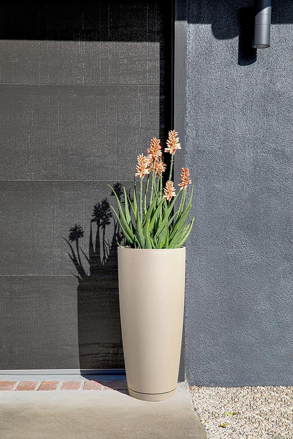 Veradek Vega Round Tall Planter Pots for Indoor/Outdoor Use | Made from Plastic - Stone Mix with Drainage Holes | Perfect for Small to Large Succulent Plants, Flowers, Modern Interior Plants VeradekOutdoor
