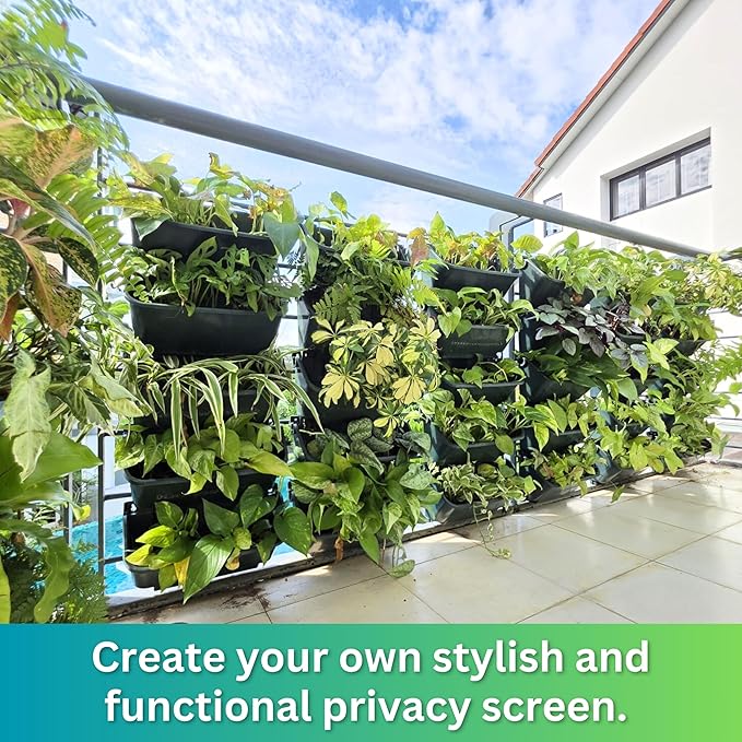 Maxona Black Color Vertical Garden Planter - 4 Pack, 13 inch Wall Mounted Planter for Patio Outdoor Decor, Home Plastic Pot Balcony Plant Vegetable Fruit Herb Hanging Pocket Holder Flowerpot Maxona