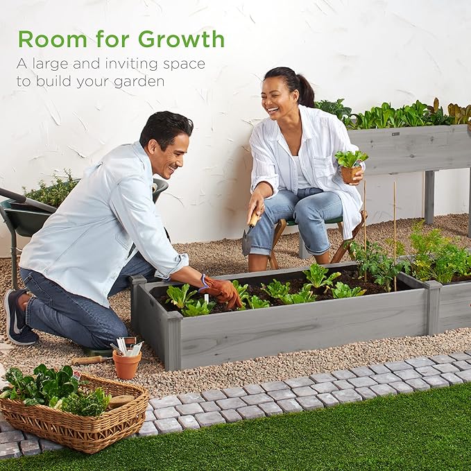 Best Choice Products 8x2ft Outdoor Wooden Raised Garden Bed Planter for Vegetables, Grass, Lawn, Yard - Gray BestChoiceProducts