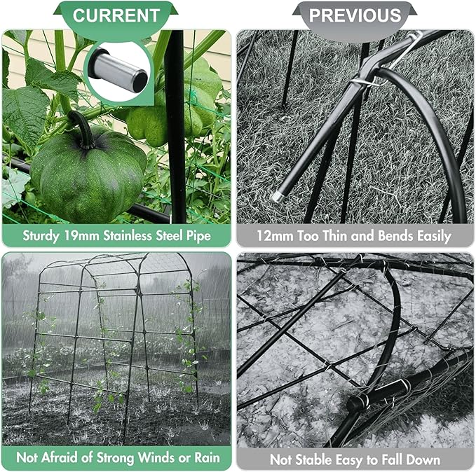 Garden Trellis Arch 7FT PP-Coated Stainless Steel Metal Extra Tall Cucumber Trellis Arch Garden Arch Trellis for Climbing Plants Outdoor Vegetable Trellis with Trellis Netting GardenArchTrellisforPlants