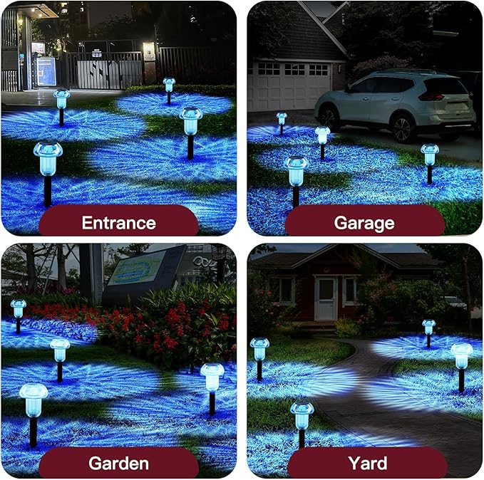 Easter Solar Pathway Lights Outdoor Decorative 4 Pack, Blue LED Mushroom Solar Lights Outdoor Waterproof Solar Powered Decor for Yard Driveway Patio, Valentines Day Halloween Christmas Garden Decor COZYPAVILION