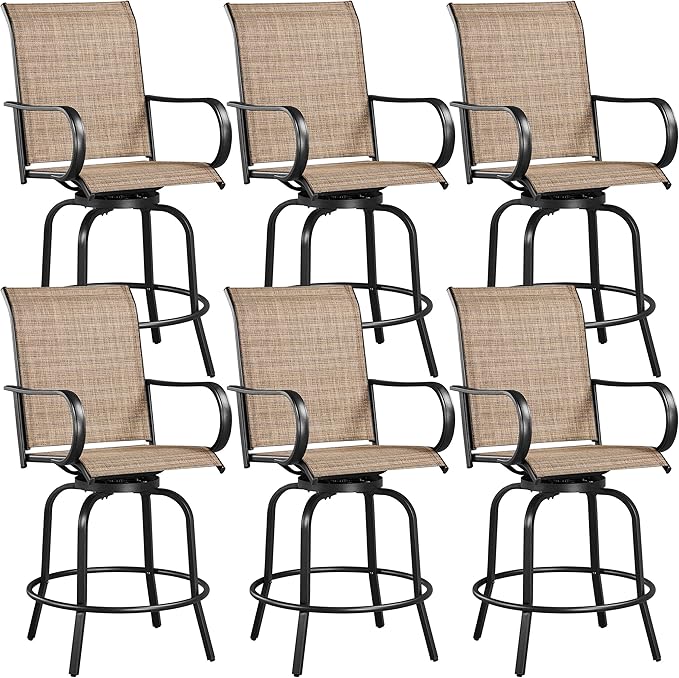 Yaheetech Patio Swivel Bar Stools Outdoor Chairs Set of 6 Outdoor High Bistro Stools Outdoor Furniture, All-Weather Patio Stools for Outside, Beach, Lawn, Poolside and Garden, Black/Brown Yaheetech