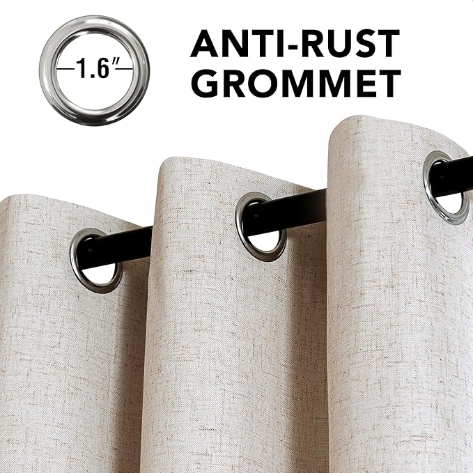 H.VERSAILTEX Linen Curtains 100% Blackout Curtains for Bedroom 54 inch Long Full Light Blocking Nature Linen Blended Window Curtains for Living Room Nickel Grommet (2 Panels, Heathered Natural) HVERSAILTEX