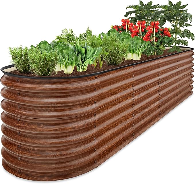Best Choice Products 8x2x2ft Metal Raised Garden Bed, Oval Outdoor Deep Root Planter Box for Vegetables, Herbs w/ 4 Support Bars, 215 Gal Capacity - Wood Grain BestChoiceProducts