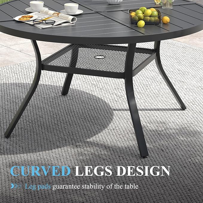VICLLAX Patio Table and Chair Set of 4, All Weather Metal Round Outdoor Dining Furniture Set-40.6" Round Outdoor Table and Chairs, Black Tabletop HOME