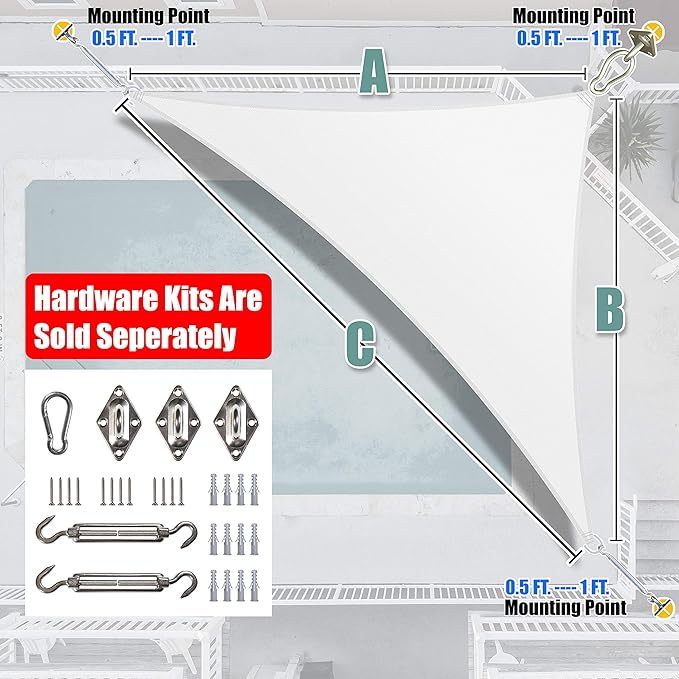 Amgo Custom Size 15' x 18' x 23.4' White Right Triangle Sun Shade Sail Order to Make Canopy Awning UPF50+ AGSLT, 95% UV Blockage, Water & Air Permeable, 200GSM Commercial Standard (We Customize) Amgo