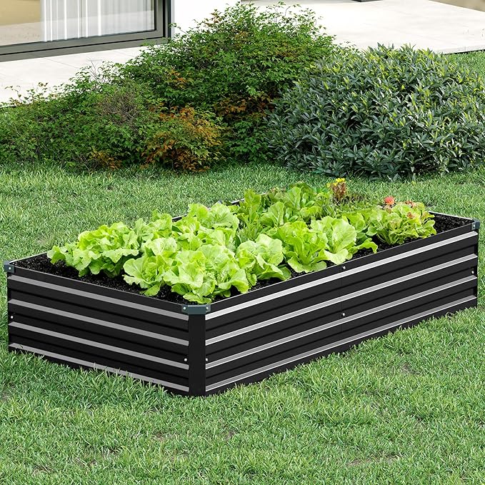 Vengarus 8x4x1FT (2 Pack) Galvanized Raised Garden Bed Kit, Outdoor Metal Planter Box for Vegetables, Rectangular Steel Container, Easy Assembly (Black) Vengarus